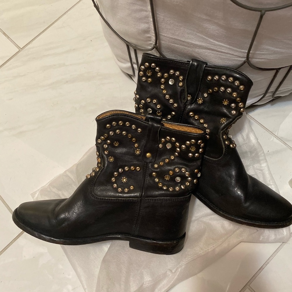 Isabel Marant Black Leather Studded Boots